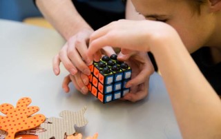 Detail photo of a tactile rubik's cube