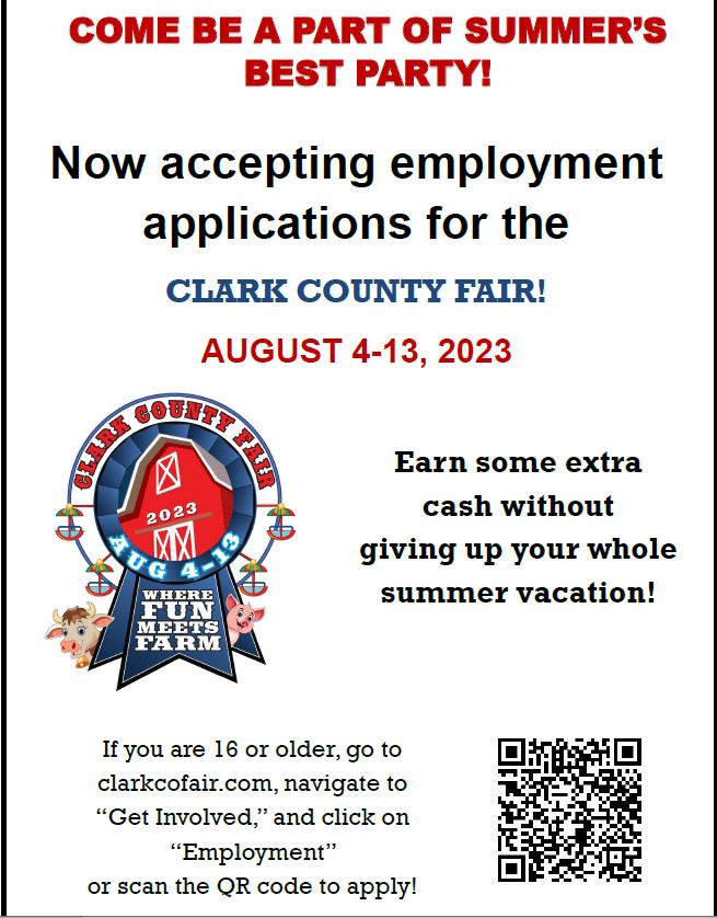 Student Opportunity: Work at the Clark County Fair this Summer!