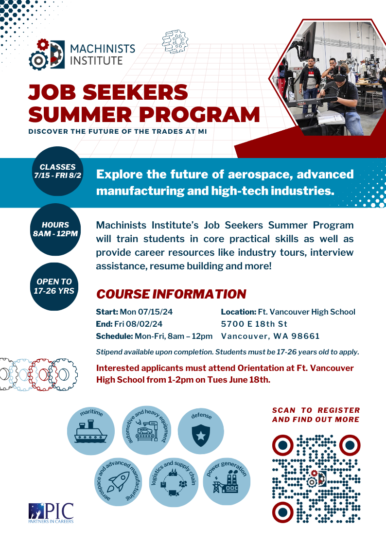 Student Opportunity: The Machinists Institute Job Seekers Summer Program Applications OPEN!
